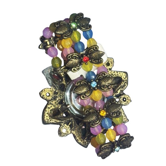 Flower Boho Beaded Watch Bracelet Colorful Funky Retro Jewelry Fairycore - Picture 2 of 2